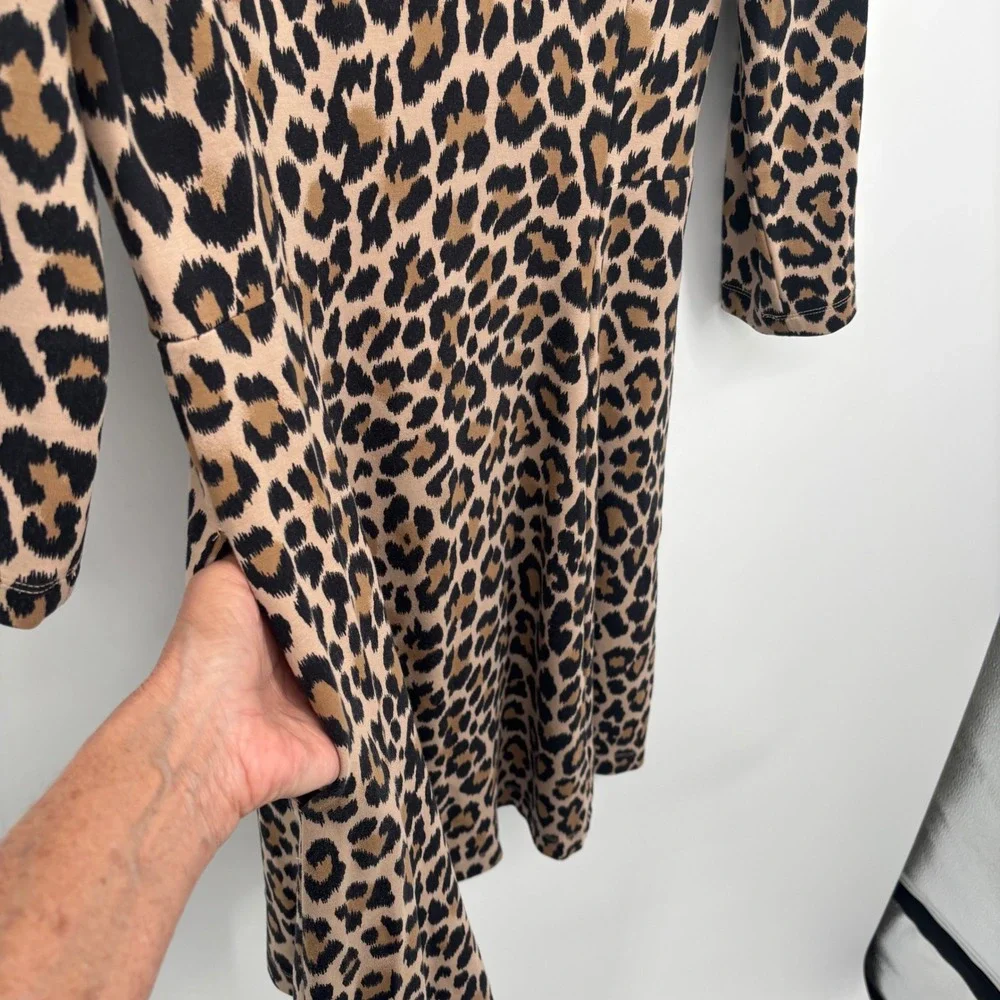 Kate Spade Leopard-print Ponte Dress Fit & Flare 3/4 Sleeves Brown Size 10